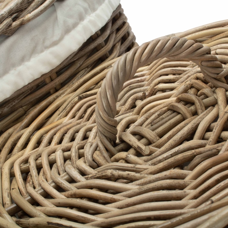 image 1 of Set of 2 Round Rattan Laundry Hamper Basket with White Lining | Brown | Rattan