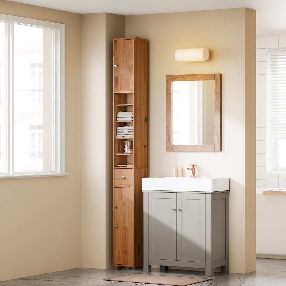 image 1 of SoBuy BZR34-II-SH,Tall Bathroom Storage Cabinet with 4 Adjustable Shelves and 1 Drawer | Brown | Hellbraun | 1