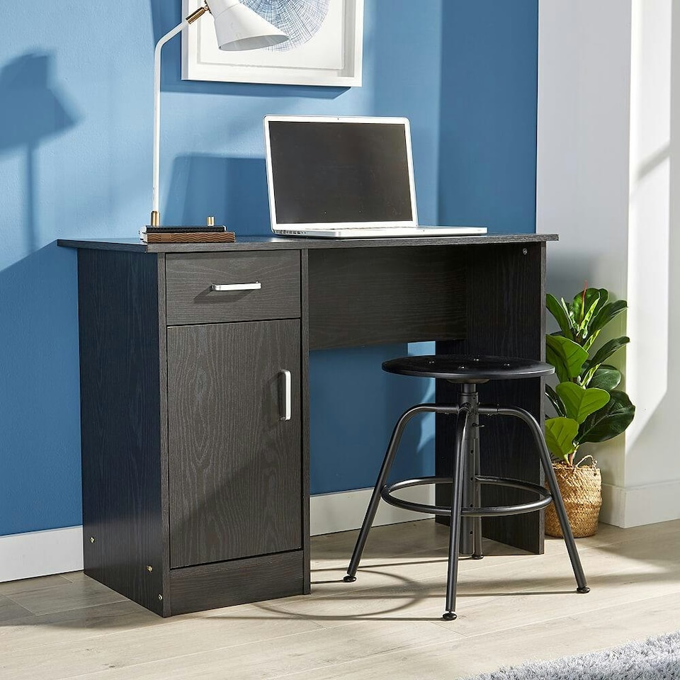 image 1 of Computer Desk 1 Drawer 1 Door Compact Workstation Home Office Table Black