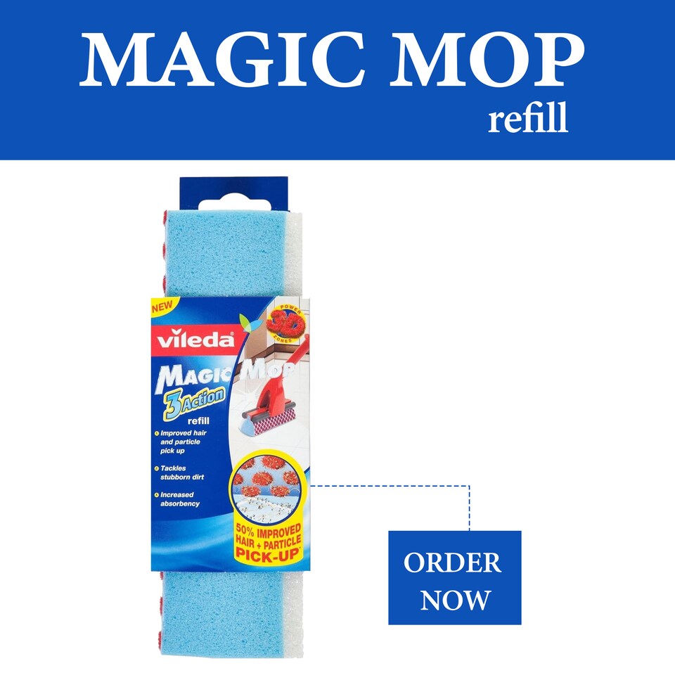 image 1 of Vileda Magic Mop Refill Sponge Floor Cleaning Replacement Head Hard Floors Pack of 3