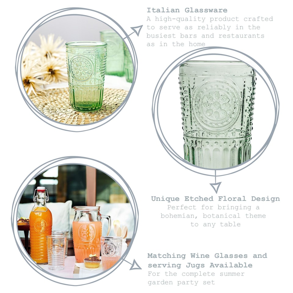image 1 of Bormioli Rocco Romantic Highball Glasses - 340ml - Pack of 4 | Green | Green