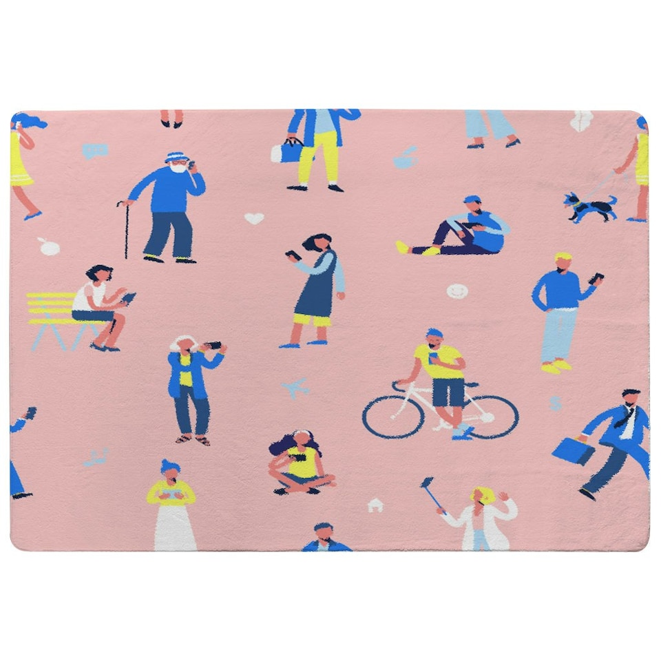 image 1 of different people with mobile phones and gadgets (Rug) Pink | Small: 60x110cm