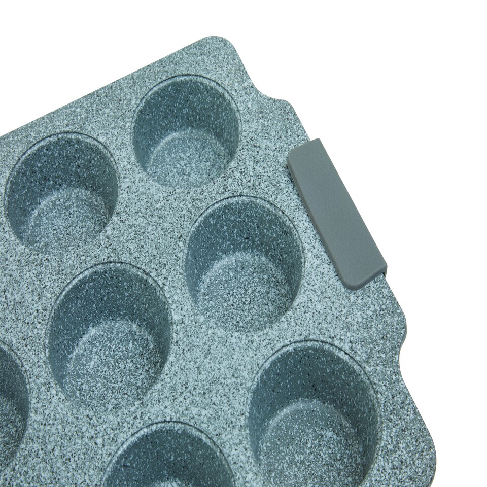 image 1 of Interiors by Premier Grey 12 Muffin Tray | Marble Finish Muffin Oven Tray, Non-Stick Baking Tray for Perfet Muffins