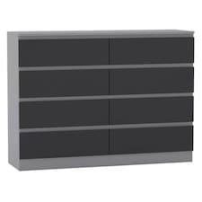 Minimalist Chest of 8 Drawers - 88.3x120x35cm | Grey | Grey & Black | 1