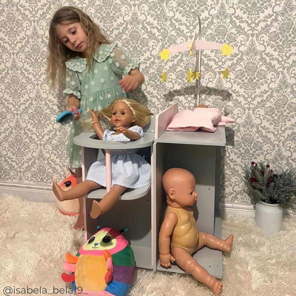 image 1 of Teamson Kids Wooden Baby Doll Changing Station with Storage, Grey/Pink
