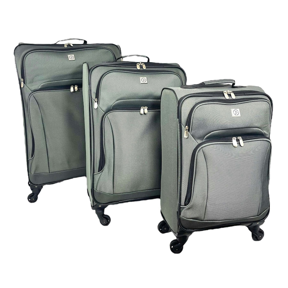 image 1 of 3Pcs Luggage Suitcase Set Soft Shell Trolley 4 Wheel Travel Cabin Carry On Bag Black | Medium