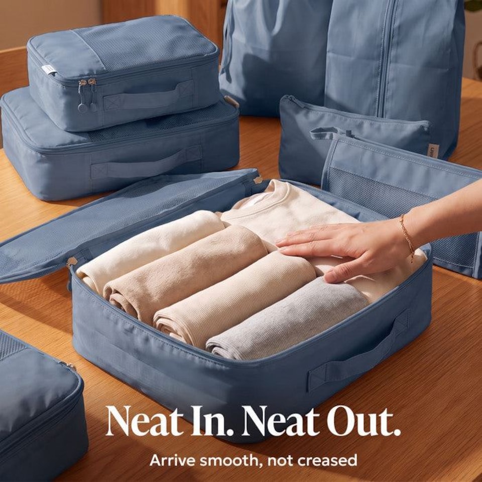 image 1 of Lugg Compression Packing Cubes 8 Piece Travel Suitcase Organiser Set