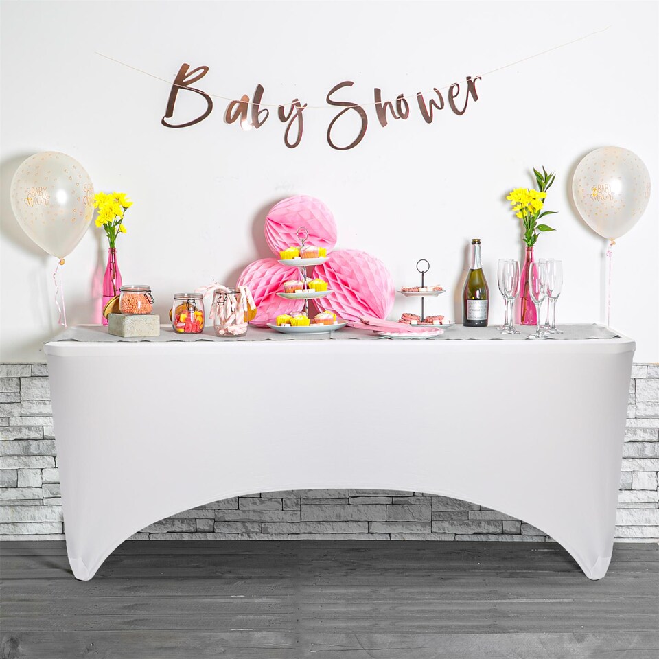 image 1 of Harbour Housewares Rectangular Spandex Fitted Tablecloths - 6ft (180cm) - White | White | White