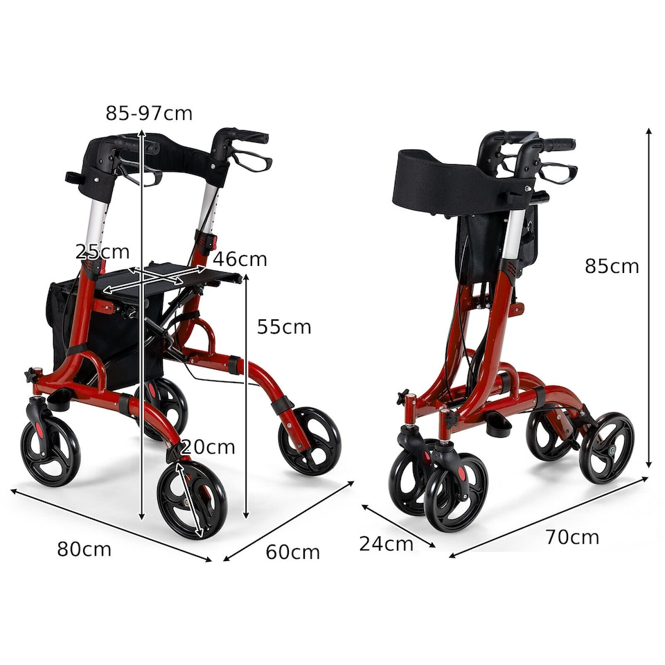 image 1 of COSTWAY 2 in 1 Walker Aluminium Mobility Walking Aid Red