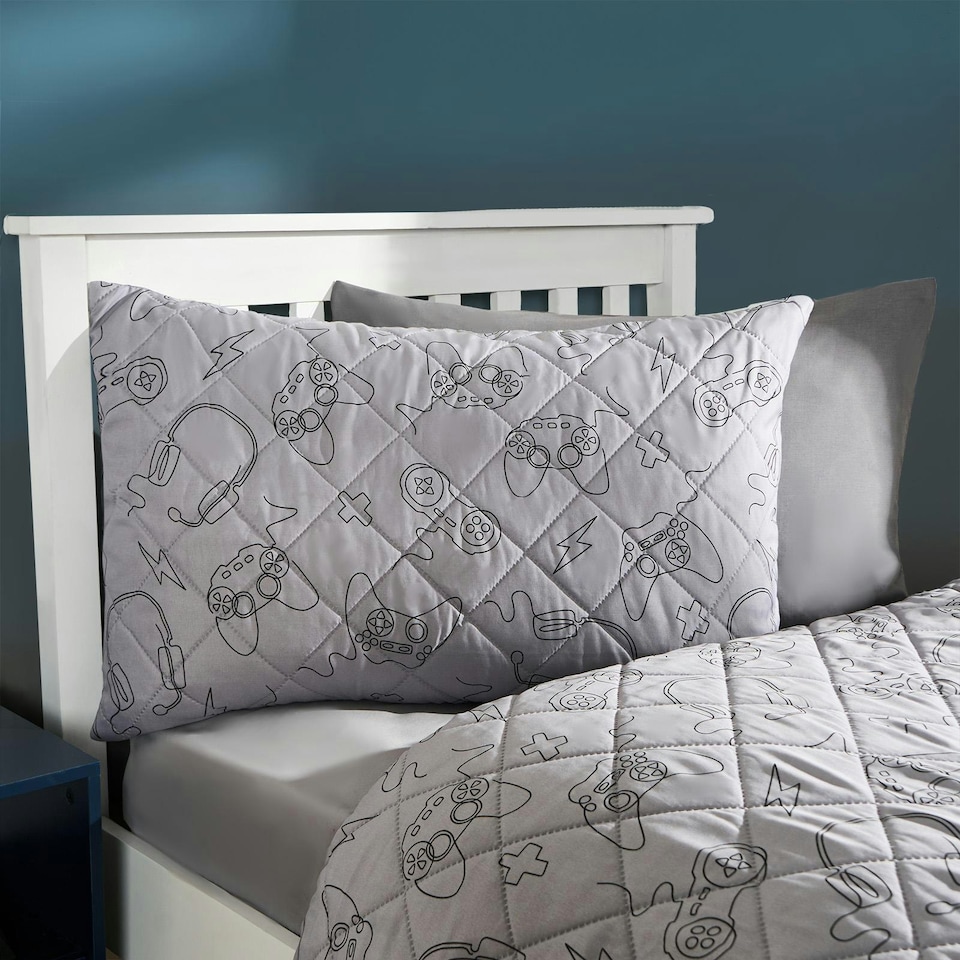 image 1 of OHS Kids Gaming Print Pinsonic Duvet Cover and Pillowcase Set, Single - Grey