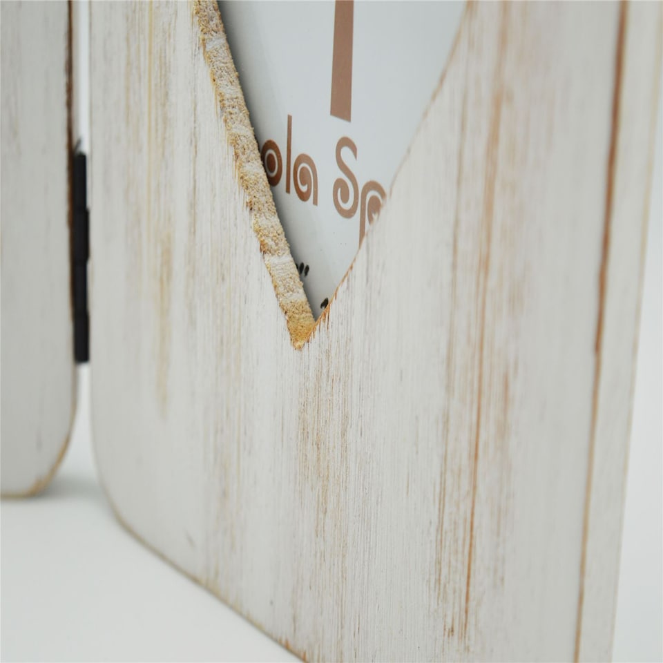 image 1 of Nicola Spring Rustic Hearts Folding 2 Photo Frame - 4 x 6" - White