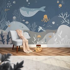 Under The Sea Full Wall Mural in Deep Blue | Blue | Deep Blue | Large (300cm x 240cm)
