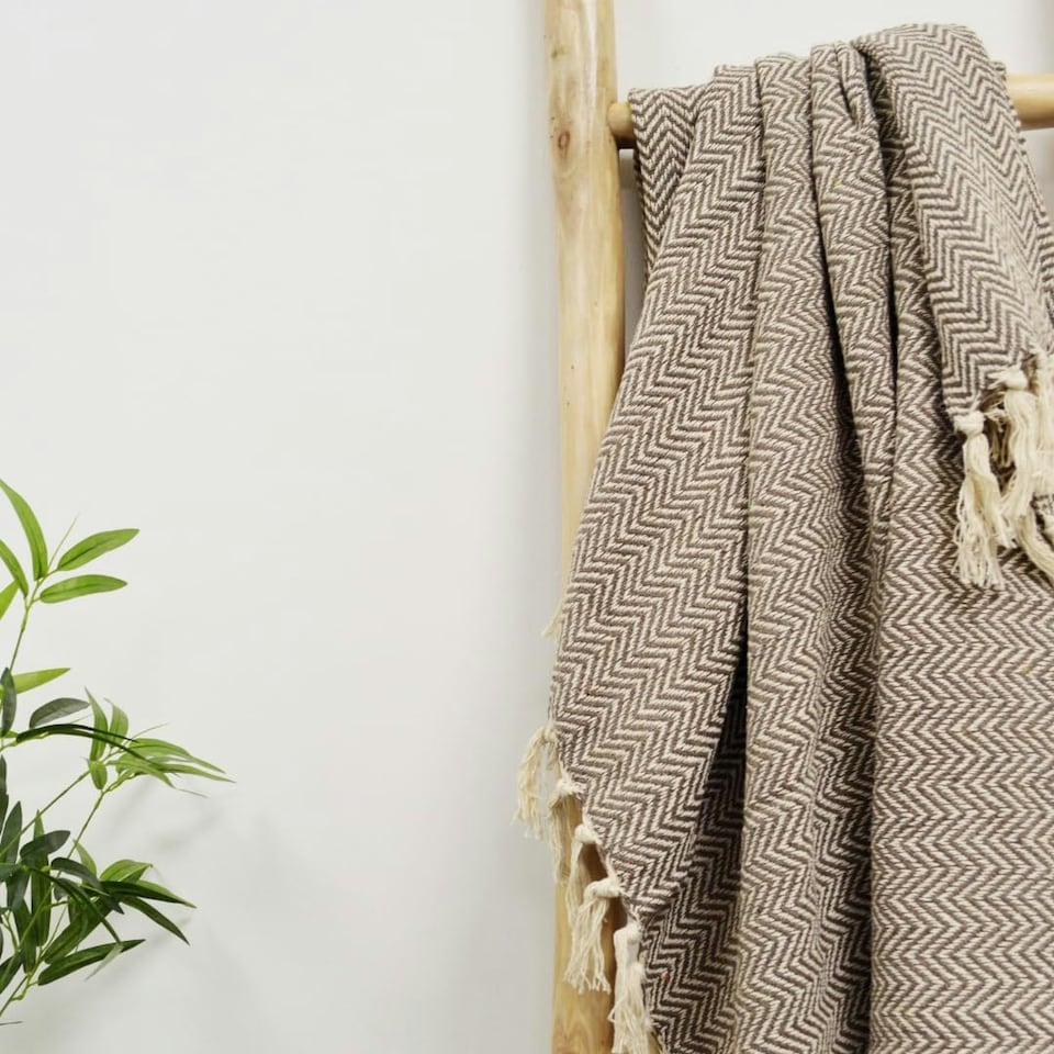 image 1 of Audley Chevron Herringbone Throw Blanket - Chocolate Brown, 125 x 150cm Brown | Chocolate