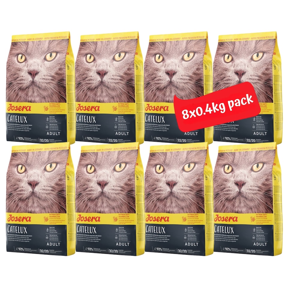 image 1 of Josera Catelux | Complete cat food | Extreme Anti-Hairball | Ideal for long-haired cats | For fussy breeds | Gluten free | High meat | Skin & Coat | 8x0.4kg