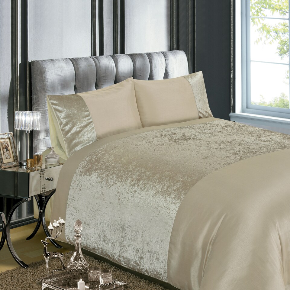 image 1 of Velvet Polycotton Duvet Cover Set with Pillowcase Brown | Natural | King
