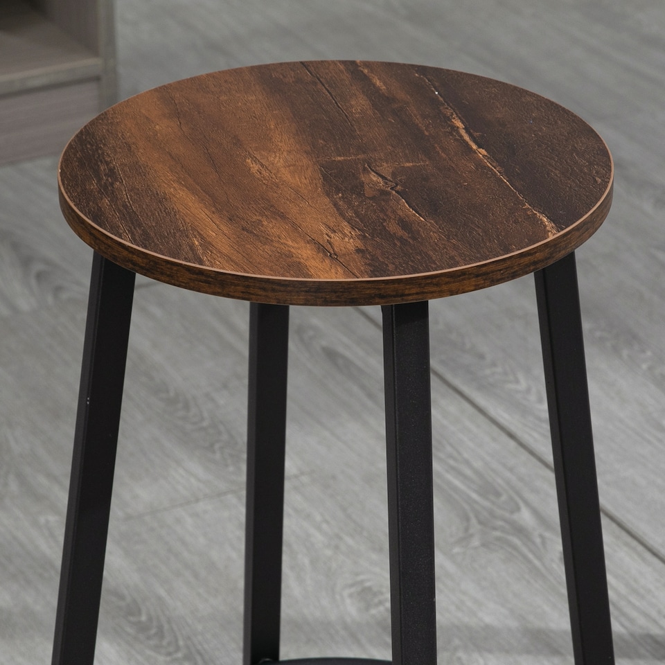 image 1 of HOMCOM Bar Stools, Set of 2 Kitchen Breakfast Stools with Sturdy Steel Frame, Industrial Tall Bar Chairs, 65cm High Seat, Rustic Brown