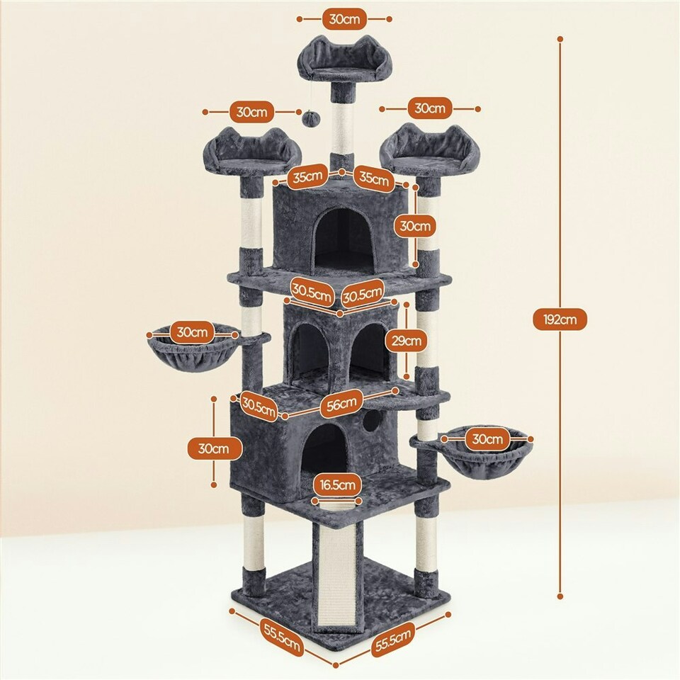 image 1 of Yaheetech Large Cat Tree with 3 Condos Dark Grey