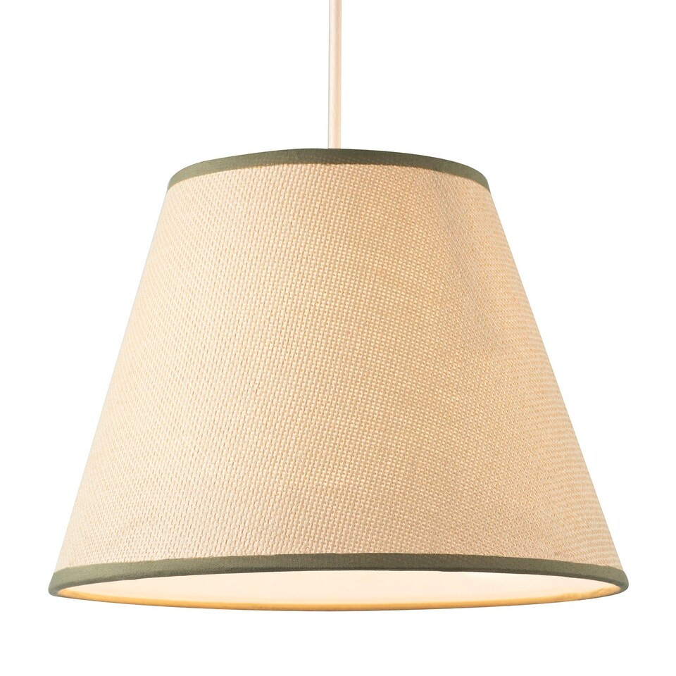 image 1 of Classic Rattan Tweed Lamp Shade with Olive Green Cotton Fabric Trims Green