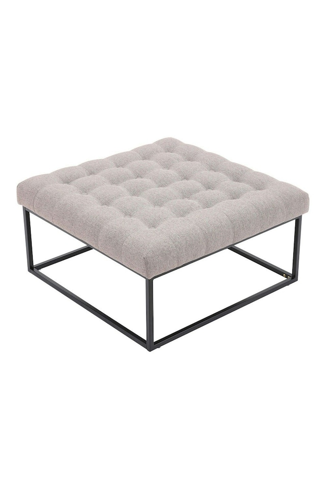 image 1 of Living and Home Square Linen Footstool with Metal Frame - Beige
