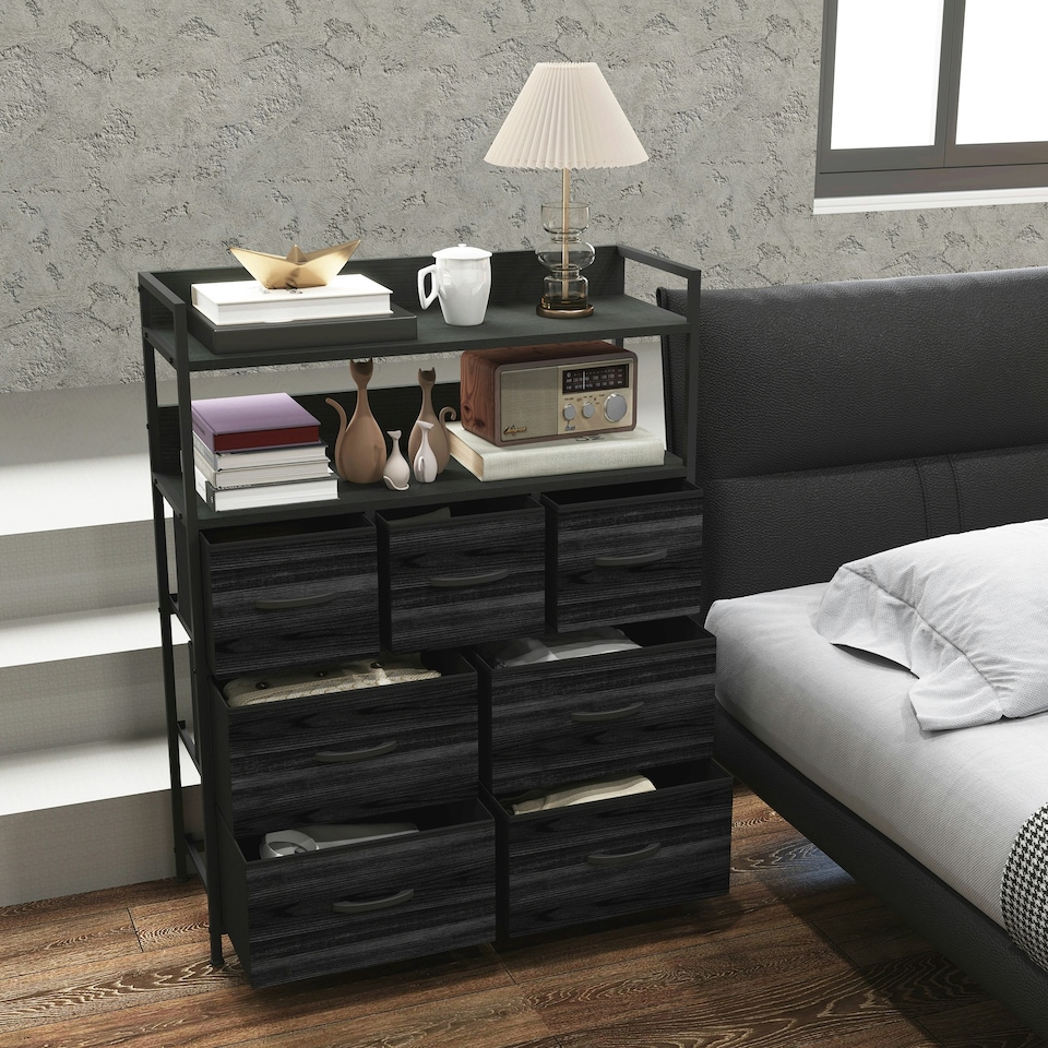 image 1 of HOMCOM Bedroom Chest of Drawers 7 Drawer Dresser w/ Shelves, Black