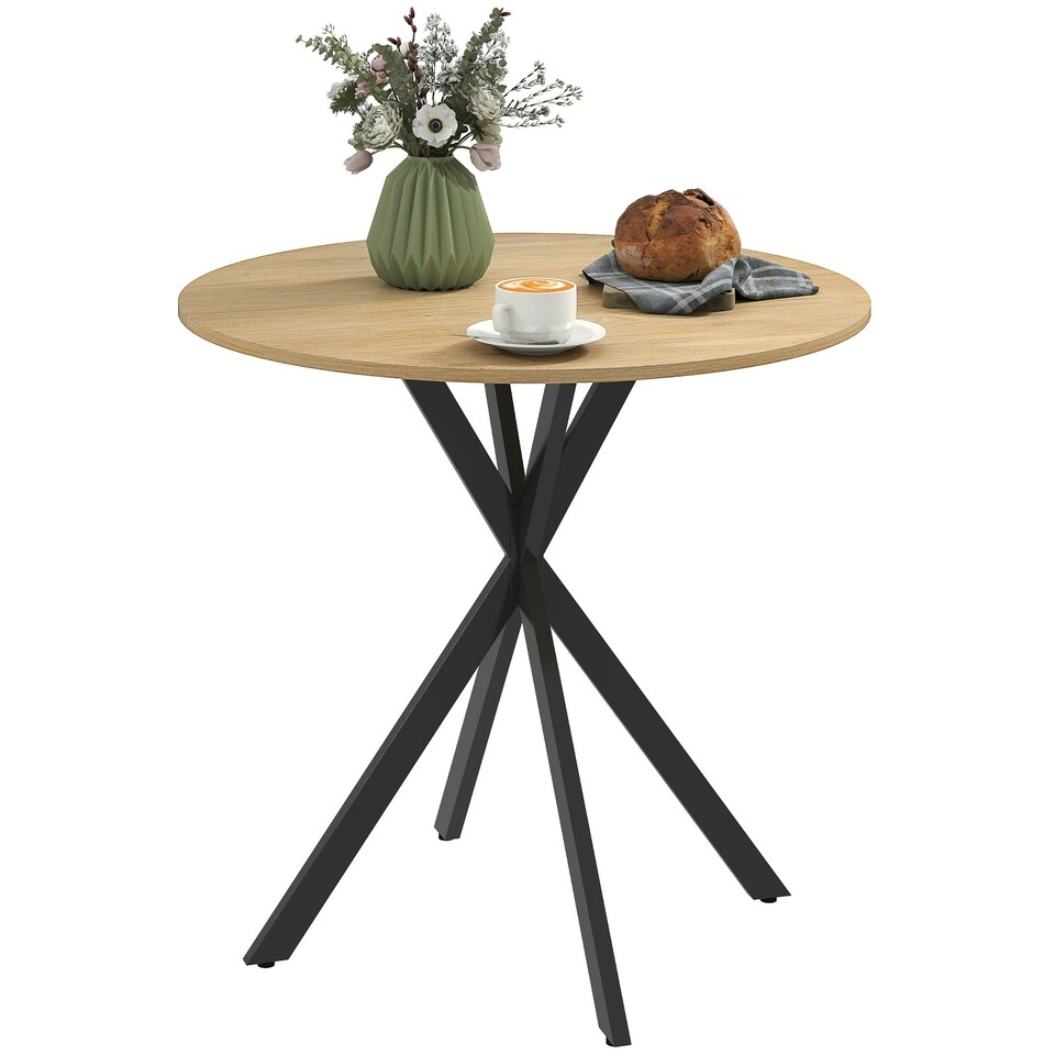 image 1 of HOMCOM 80cm Round Dining Table, Industrial Kitchen Table with Steel Legs Brown | Black