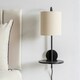 image 2 of ValueLights Ryan Natural Linen Lamp Shade Black Metal Wall with Wooden Shelf and LED Bulb Black