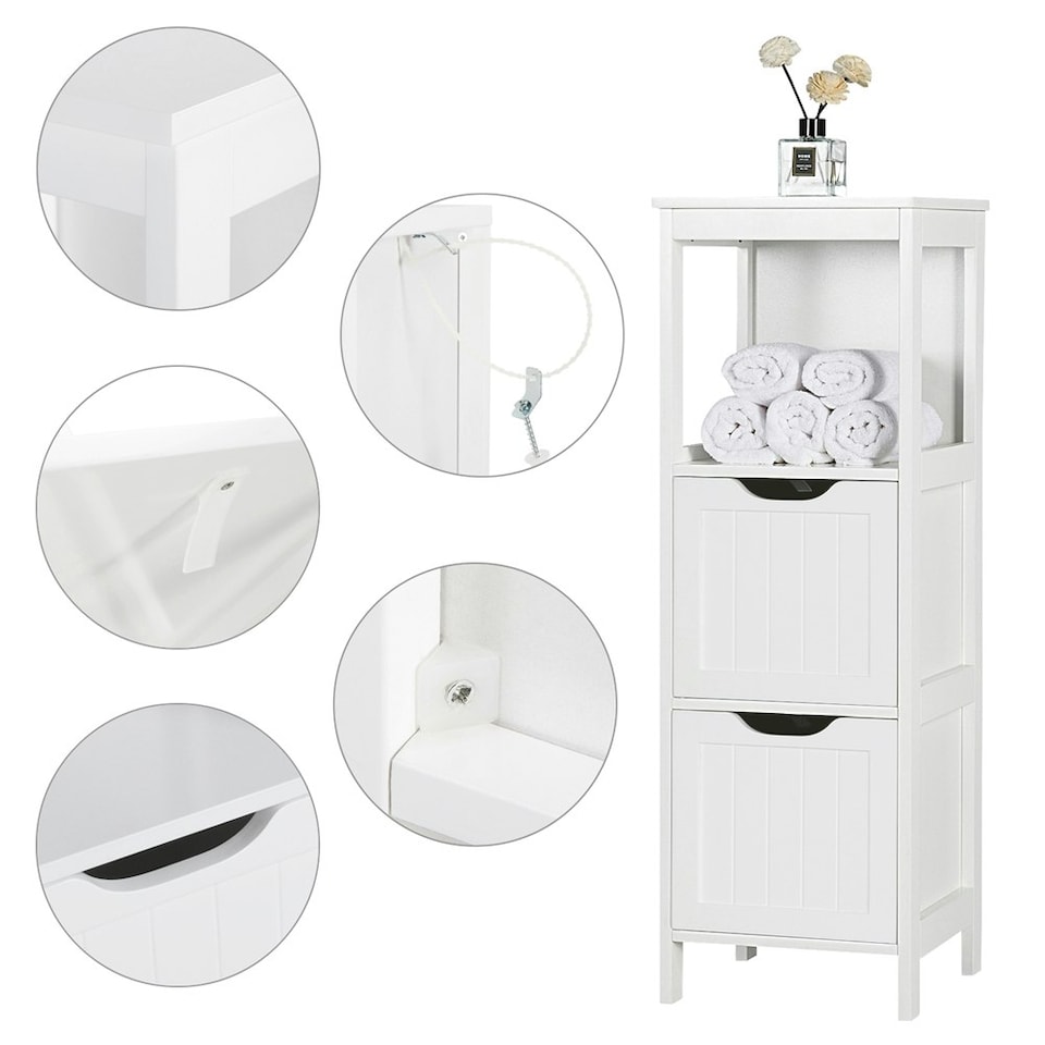 image 1 of Yaheetech Bathroom Cabinet 2 Hideaway Drawers 1 Shelf White