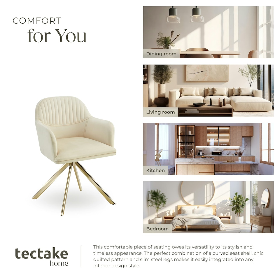 image 1 of Lounge Armchair Living Room Accent Chair 360 Swivel Slim Steel Legs Velvet Fabric - Set of 6 Cream | Cream/Gold
