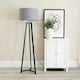 image 2 of ValueLights Lottie Black Wood Tripod Floor Lamp with Grey and Chrome Drum Shade | Grey