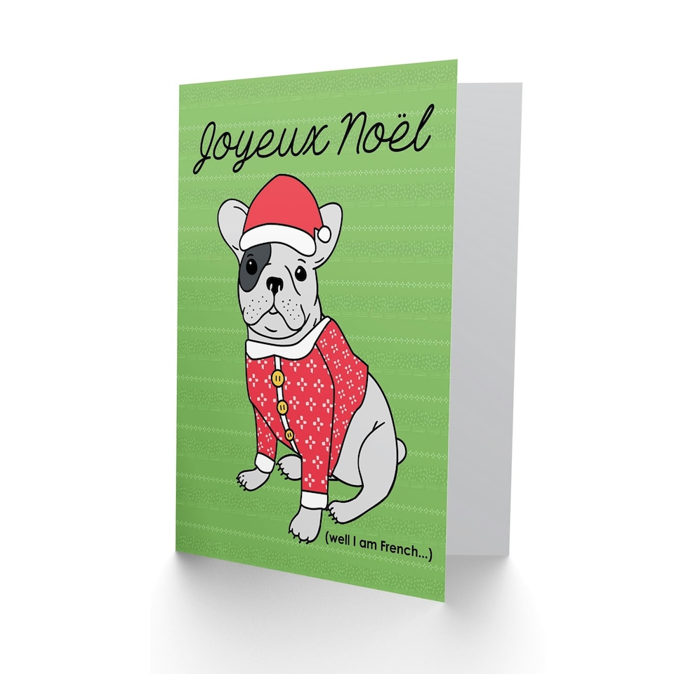 image 1 of Joyeux Noel Santa Hat French Bulldog Lover Christmas Card