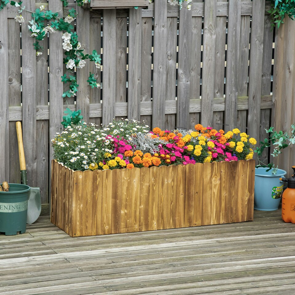 image 1 of Outsunny Raised Flower Bed Wooden Rectangualr Planter Container Wood