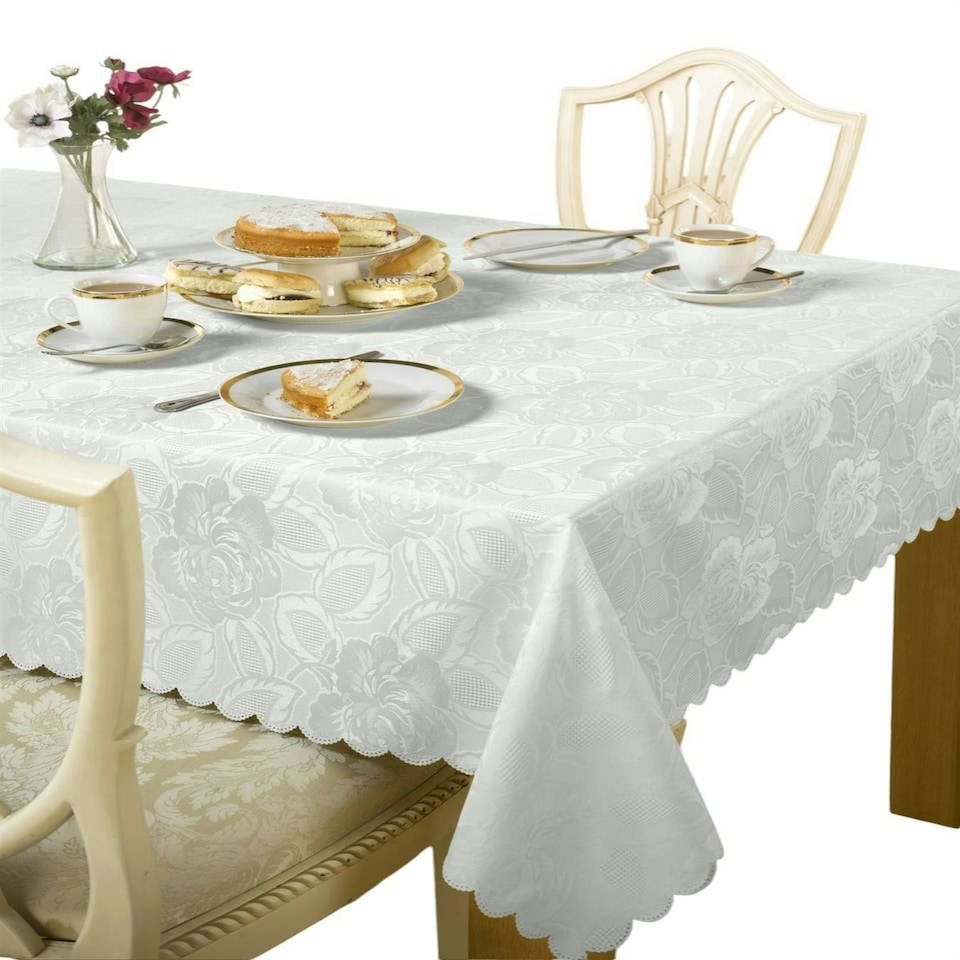 image 1 of Damask Rose Tablecloth - White - 178x274cm White