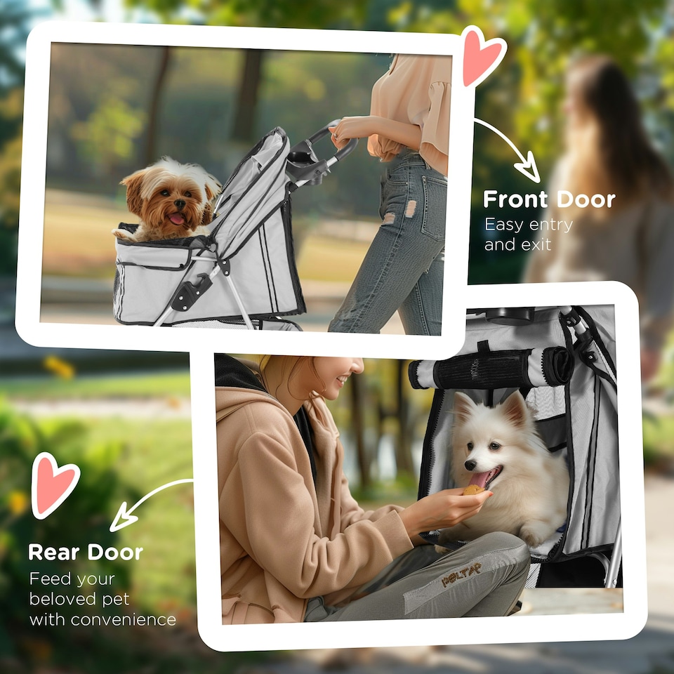 image 1 of PawHut Pet Stroller Pushchair Carrier for Cat Puppy with 3 Wheels Grey