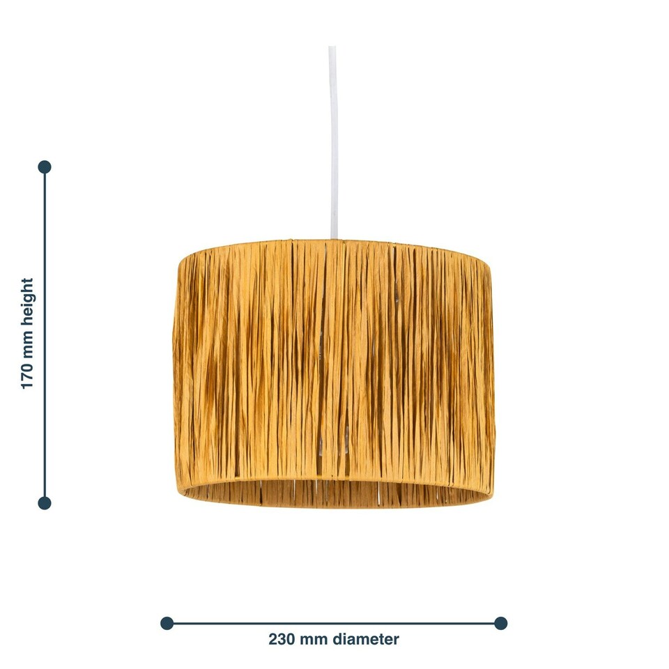 image 1 of Raffia - Natural 23cm Straw Pendant or Lamp Shade Brown