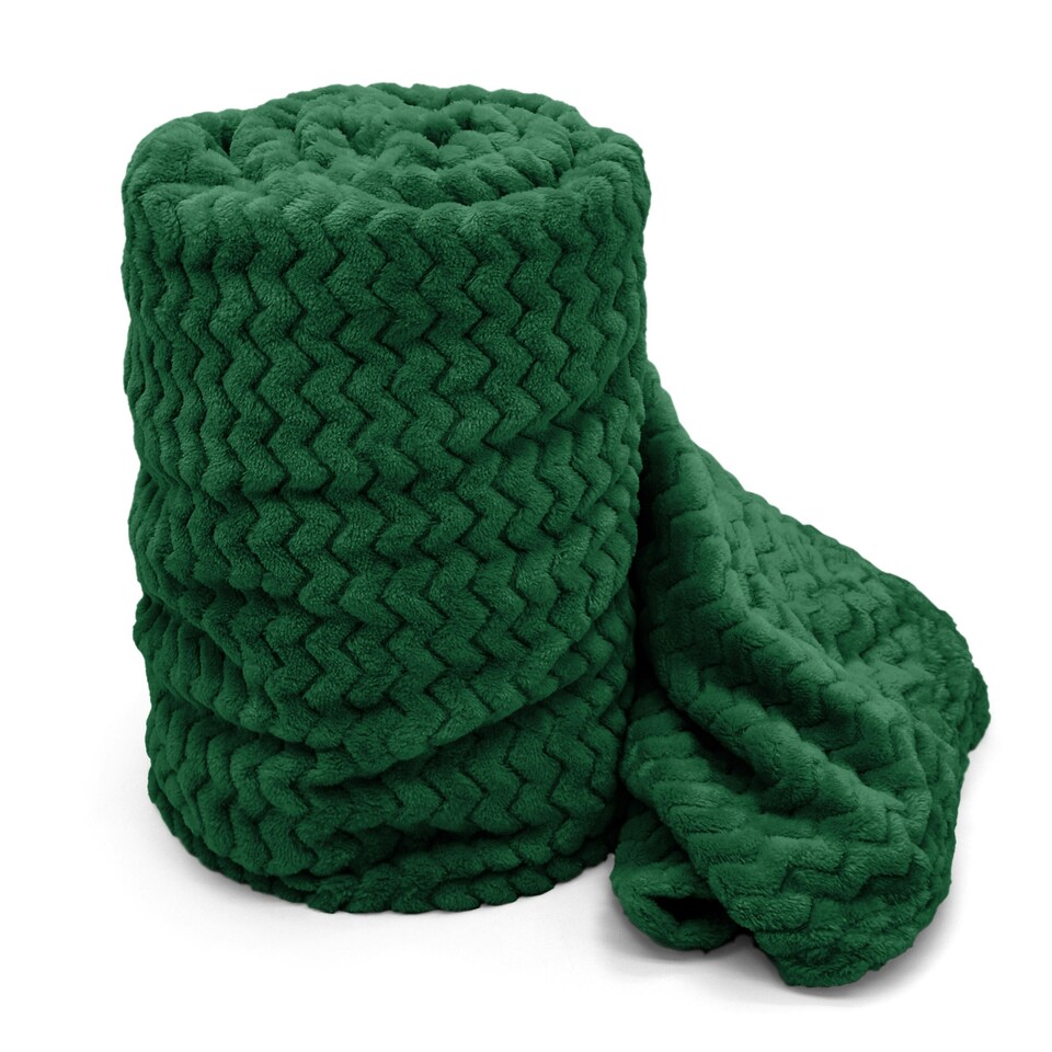 image 1 of Velosso Moda Ribbed Chevron Super Soft Blanket - 127cm x 152cm Green | Emerald