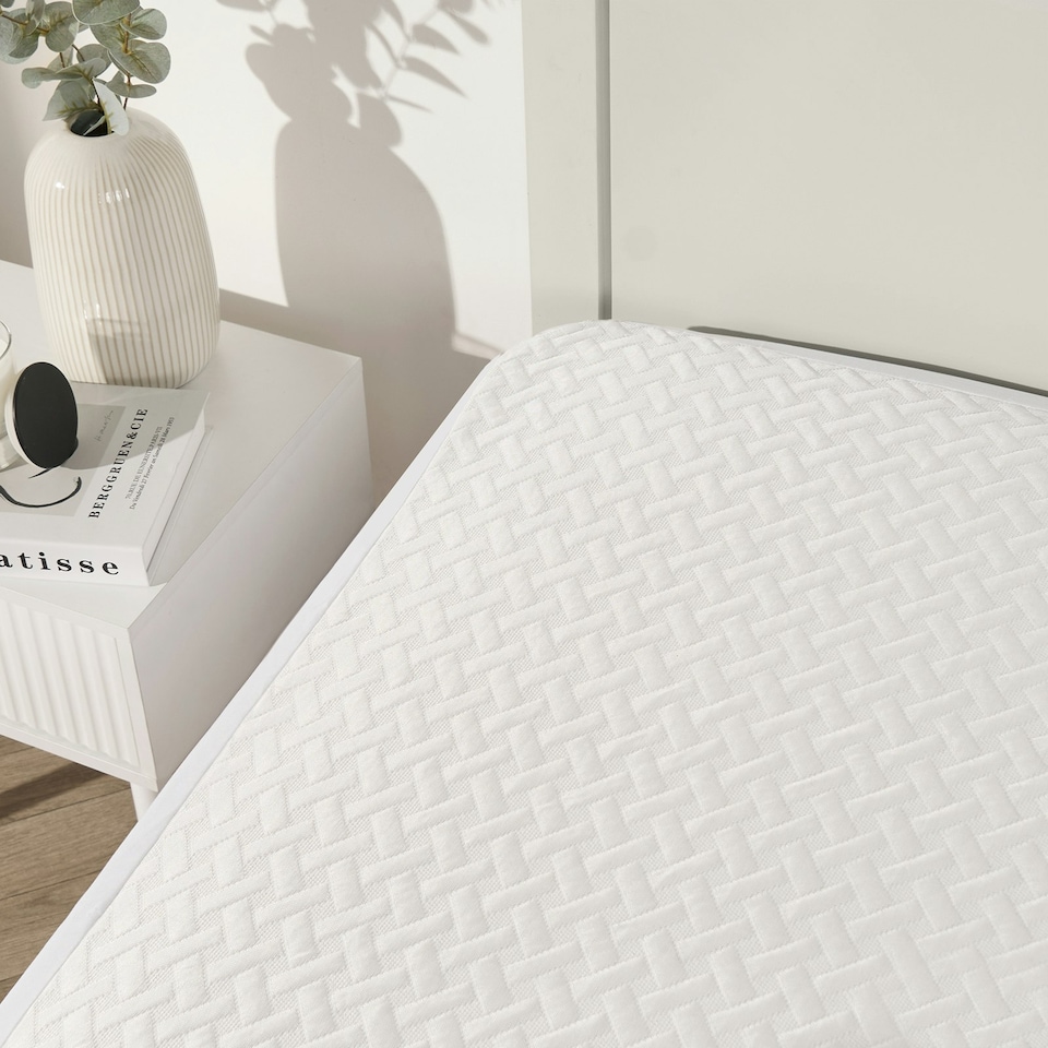 image 1 of OHS Cooling Mattress Protector Soft Breathable Fitted Bed Sheet Topper Pad White | King