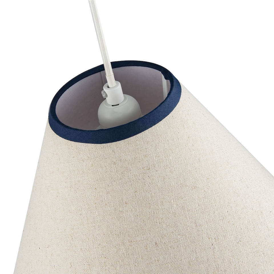 image 1 of Scallop Edge Natural Textured Linen Coolie Lamp Shade with Navy Trims | Blue | 12"
