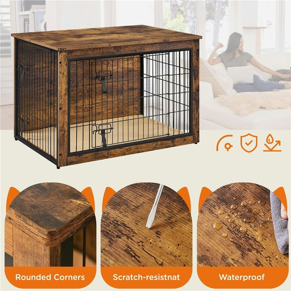 image 1 of Yaheetech 96 cm W Dog Crate Furniture Brown | Rustic Brown