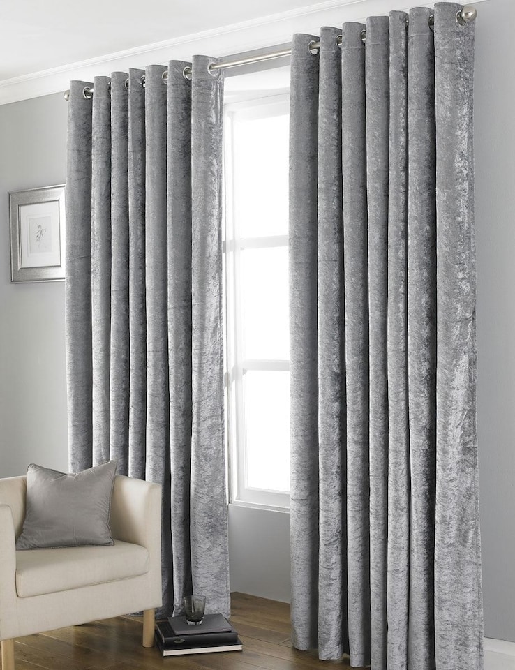 image 1 of Euphoria Crushed Velvet Fully Lined Eyelet Curtains - Grey - 168x183cm | Grey