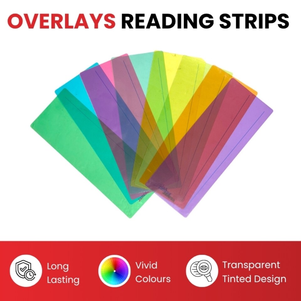 image 1 of Pack of 8 Cyan 210x80mm Dyslexia Overlay Reading Strips  - PET Material, Rounded Corners | Green | Cyan