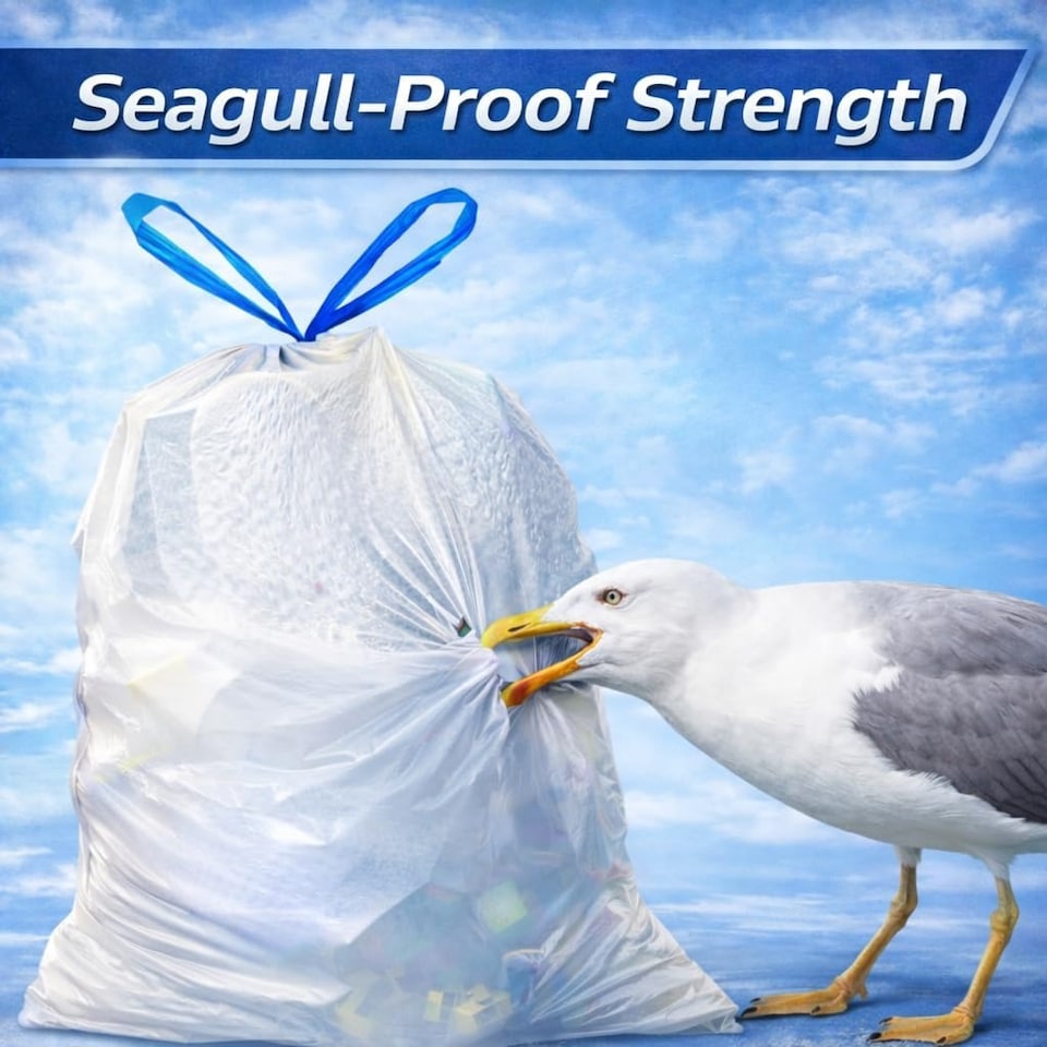 image 1 of Hero Swing Bin Bag Liners – 12 White Drawstring Refuse Sacks | Embossed Stretchable Strong Bin Bags 50–60L for Bathroom, Bedroom & Kitchen Bins