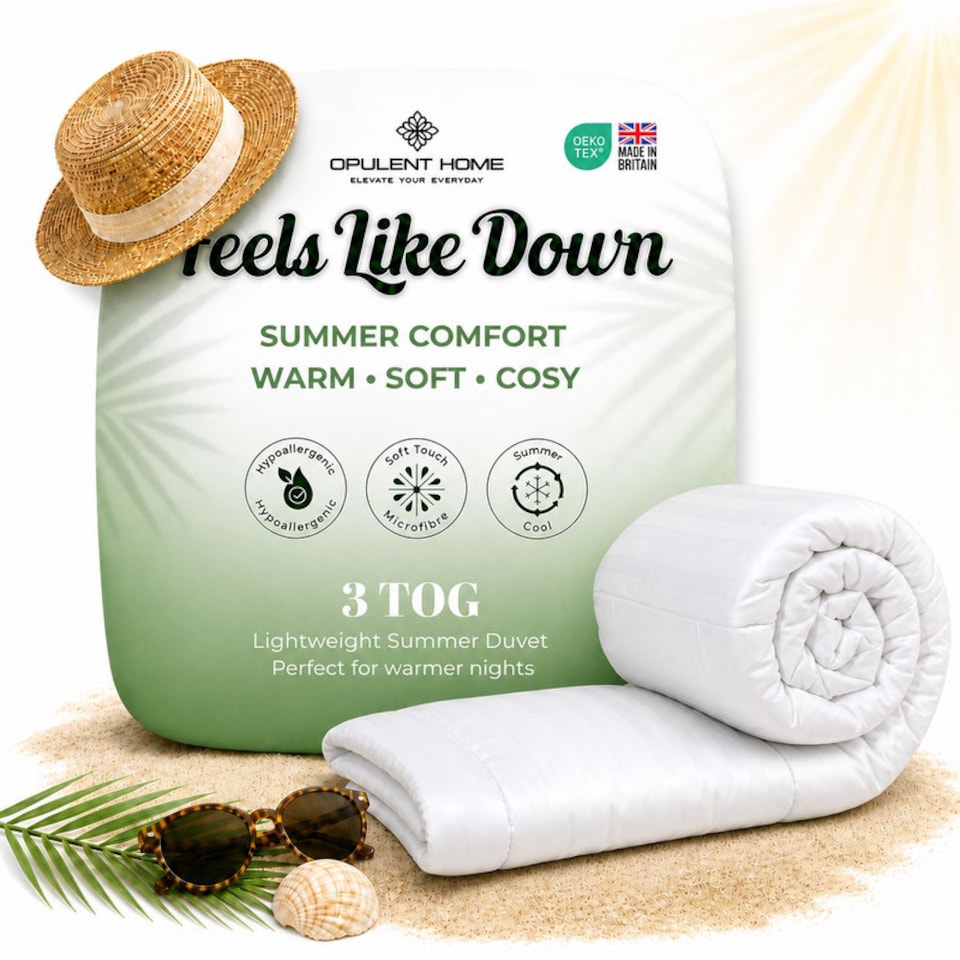 image 1 of Opulent Home Premium 3 Tog Summer Duvet - Anti-Allergy Hypoallergenic Hollowfibre Quilt-Double