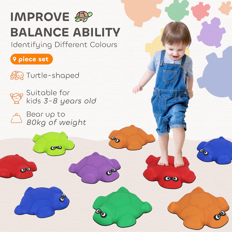 image 1 of AIYAPLAY 9PCs Kids Stepping Stones, Turtle-Shaped Stackable Balance Stones