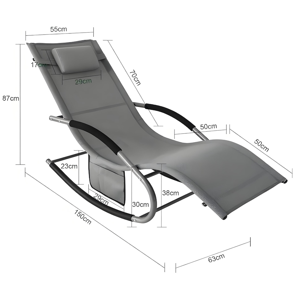 image 1 of Gr8 Garden Grey Sun Lounger Garden Rocking Chair Recliner Patio Seat with Pillow Headrest