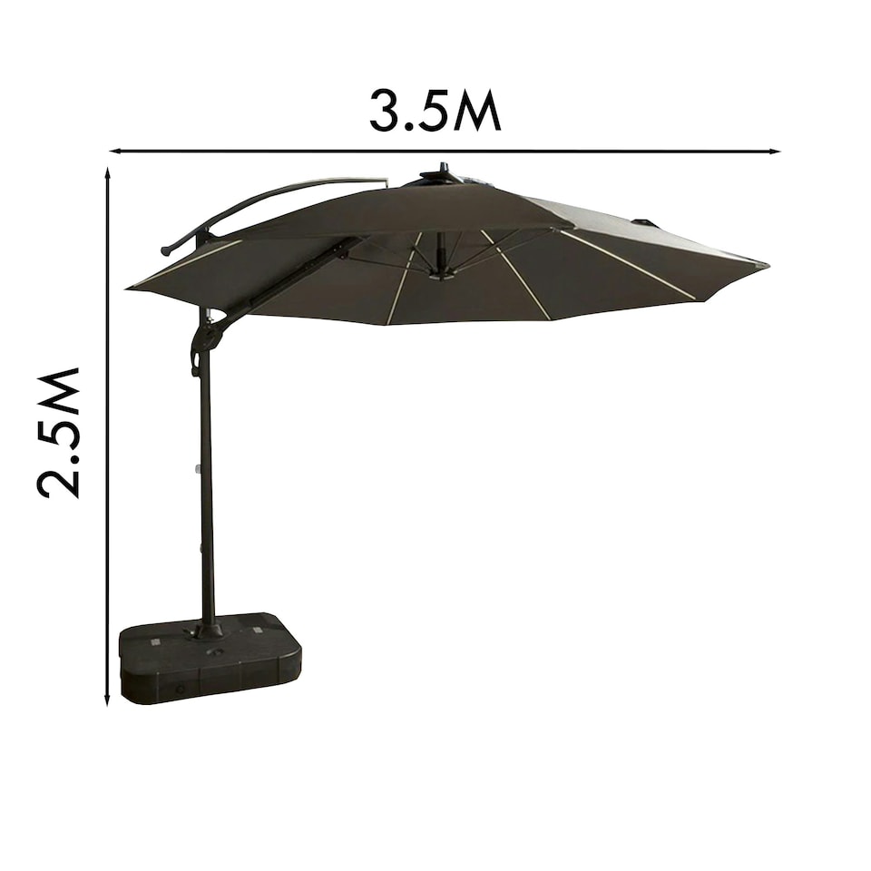 image 1 of Cantilever Garden Parasol and Base 3.5m Diameter - Dark Grey Grey