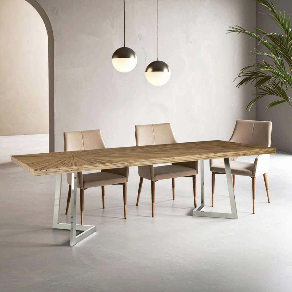 image 1 of Interiors By Premier Contemporary Dining Table, Rectangular Kitchen Table, Luxe Decorative Table, Bamboo Wood Topped Garden Table Cream