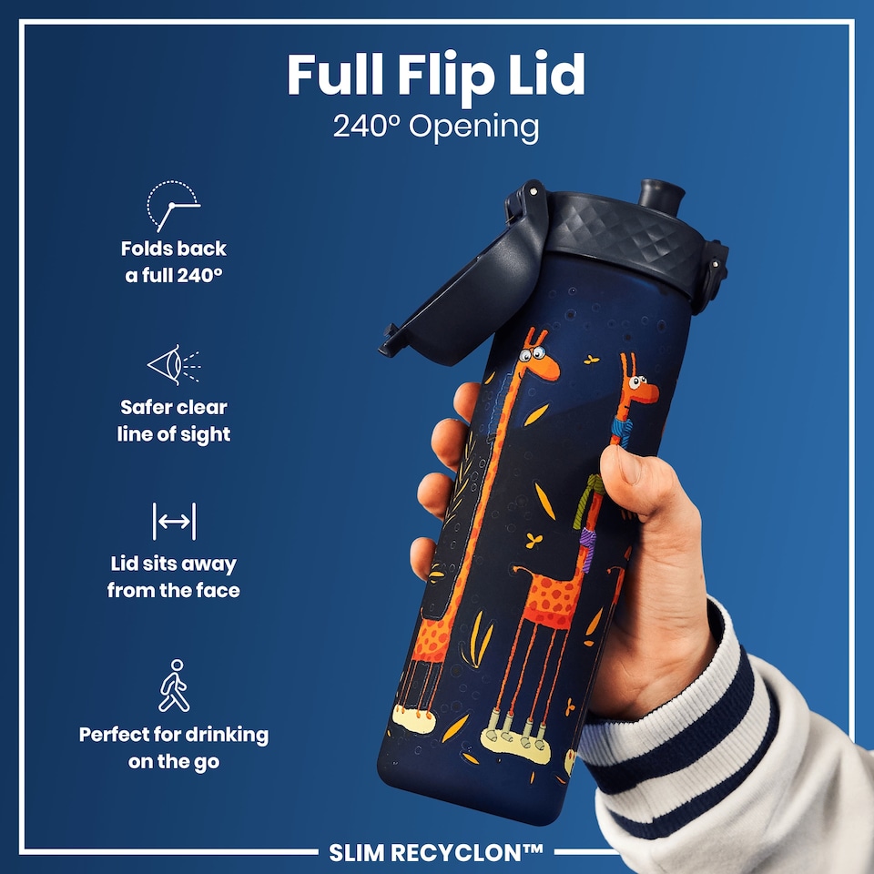 image 1 of Leak Proof Slim Water Bottle, BPA Free, 500ml (18oz) | Blue | Giraffes | One Size