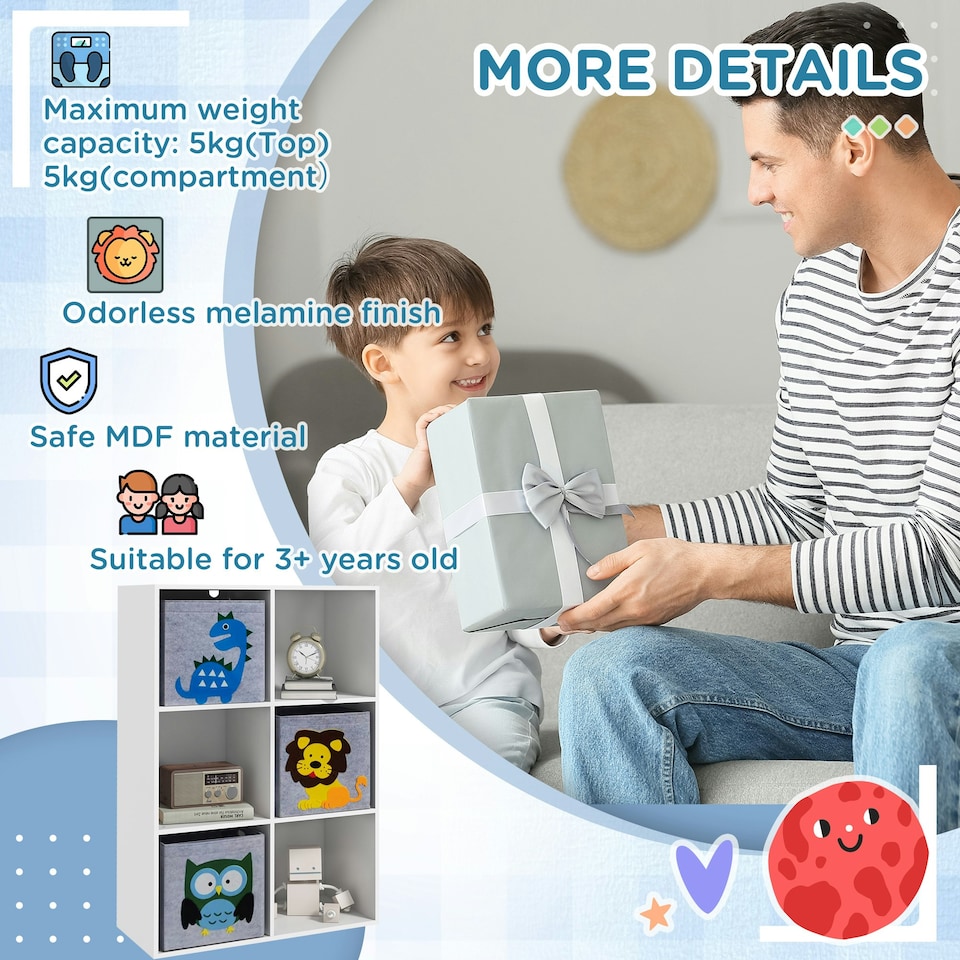 image 1 of ZONEKIZ Toy Organiser with Three Non-Woven Fabric Drawers for Bedroom - White White | 61.8 x 29.9 x 91.5 cm
