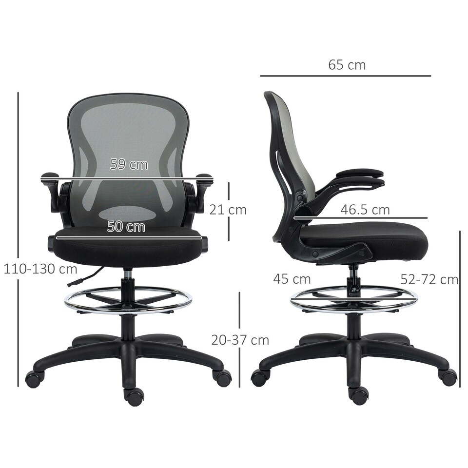 image 1 of Vinsetto Draughtsman Chair Tall Office Chair w/ Adjustable Footrest, Dark Grey