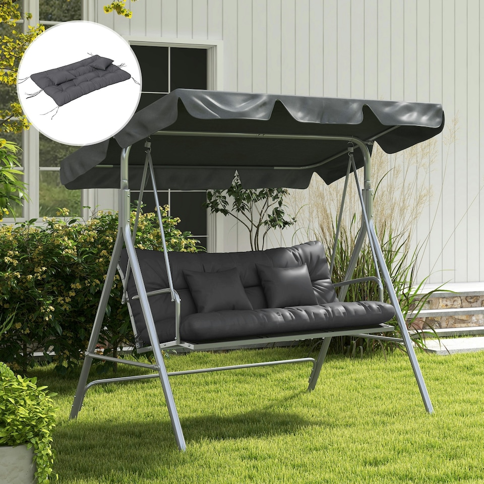 image 1 of Outsunny Outdoor Seat Cushions Back Cushion with 2 Pillows, Water Repellent Seat Pads for 3-Seater Chair, Swing, Sofa 